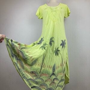 Sakkas Green Women’s Boho Dress with Palm Design and Asymmetrical‎ Bottom Hem